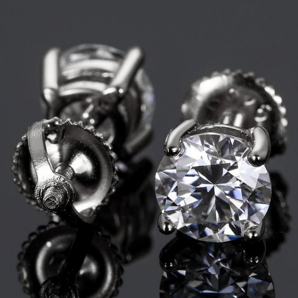 Certified 8ct. t.w. Moissanite Diamond Round Stud Earrings NEW A - Picture 1 of 13